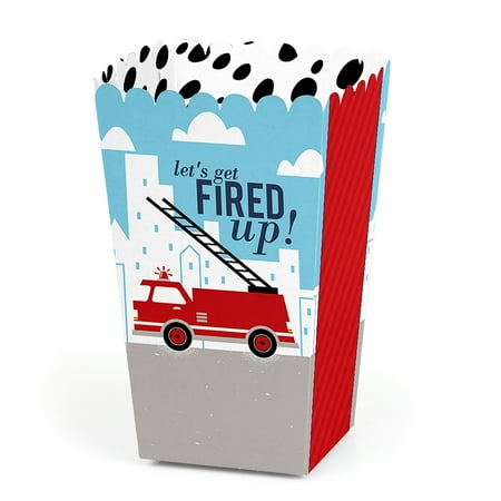 - Fired Up Fire Truck - Firefighter Firetruck Baby Shower or Birthday Party Favor Popcorn Treat Boxes - Set of 12