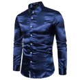 thumbnail image 2 of Lu's Chic Men's Silk Dress Shirt Satin Long Sleeve Collared Button Up Shirts Slim Fit Fancy Halloween Tuxedo Shirts Navy Medium, 2 of 3
