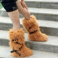thumbnail image 3 of Women's Winter Fluffy Mongolian Faux Fur Mid-Calf Snow Boots with Belt Decoration Plush Furry Boots, 3 of 5