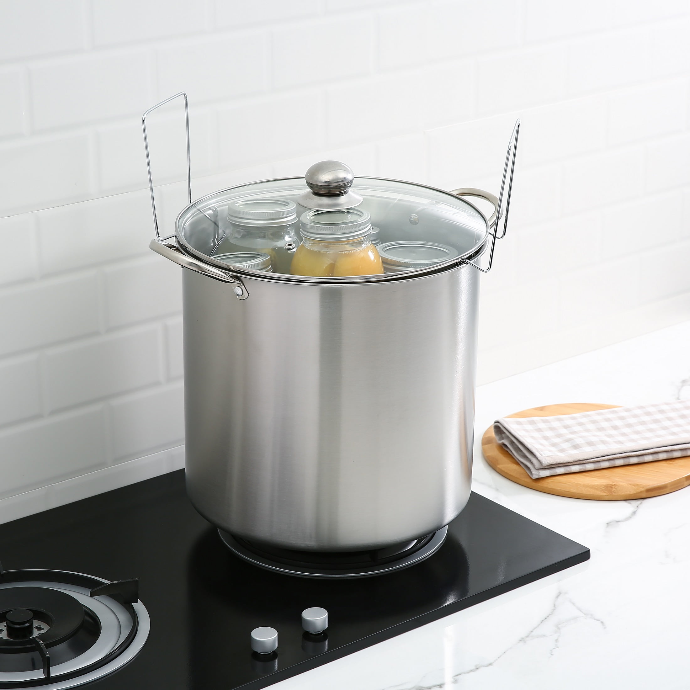 Mainstays 21.5 Quart Stainless Steel Canning Pot with Rack, Dual Water Bath Canner and Steam Canner
