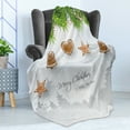 thumbnail image 4 of Christmas Soft Flannel Fleece Throw Blanket, Gingerbread Cookies Hanging from Fir Branches Forest Silhouette, Cozy Plush for Indoor and Outdoor Use, 70" x 90", Pale Brown Pale Grey, by Ambesonne, 4 of 5
