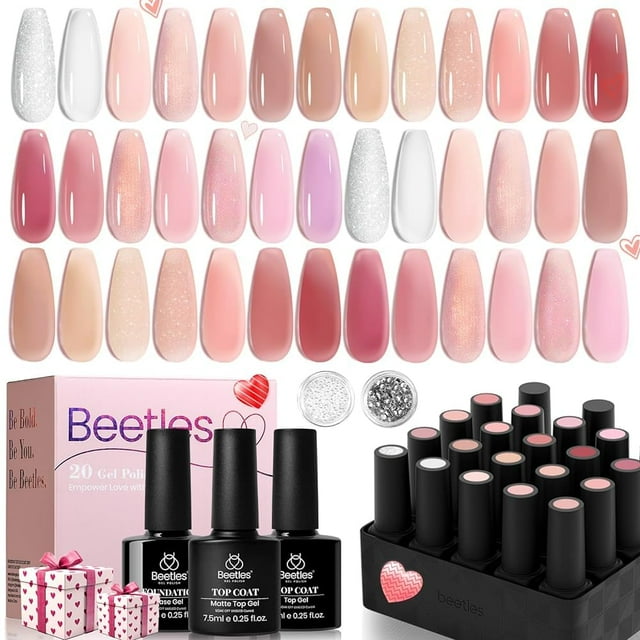 Set de esmaltes de uñas Beetles Pink Nude Gel, 20 colores, 100 ml
