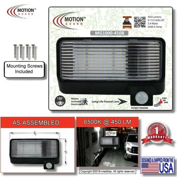 MG1000450B, 12 Volt Exterior Motion RV LED Porch Light, RV Security