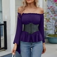 thumbnail image 5 of TrdSipl Women's Renaissance Blouse Tops with Corset Waist Belt Medieval Victorian Off the Shoulder Puff Sleeve Shirts Renaissance Costume for Women Purple S, 5 of 7