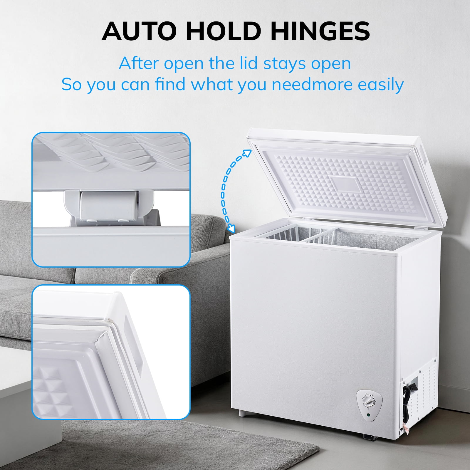 WANAI 5.0 Cu.ft Chest Freezer - Compact Deep Freezer with Top Open Door and Removable Storage Basket for Office Dorm or Apartment,White