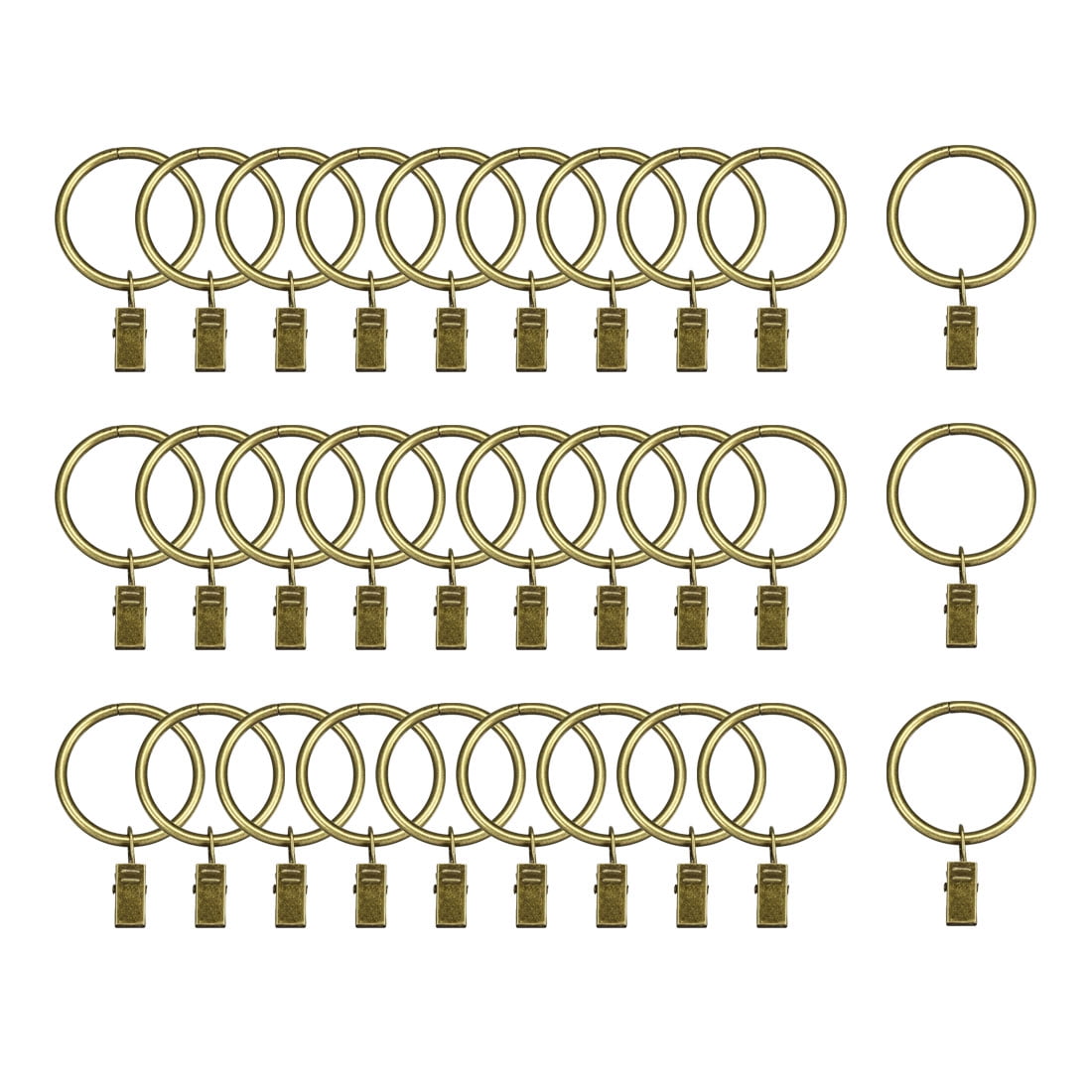 30 Pack Curtain Clips Drapery Shower Rings w Clips 1.5" Interior Dia
