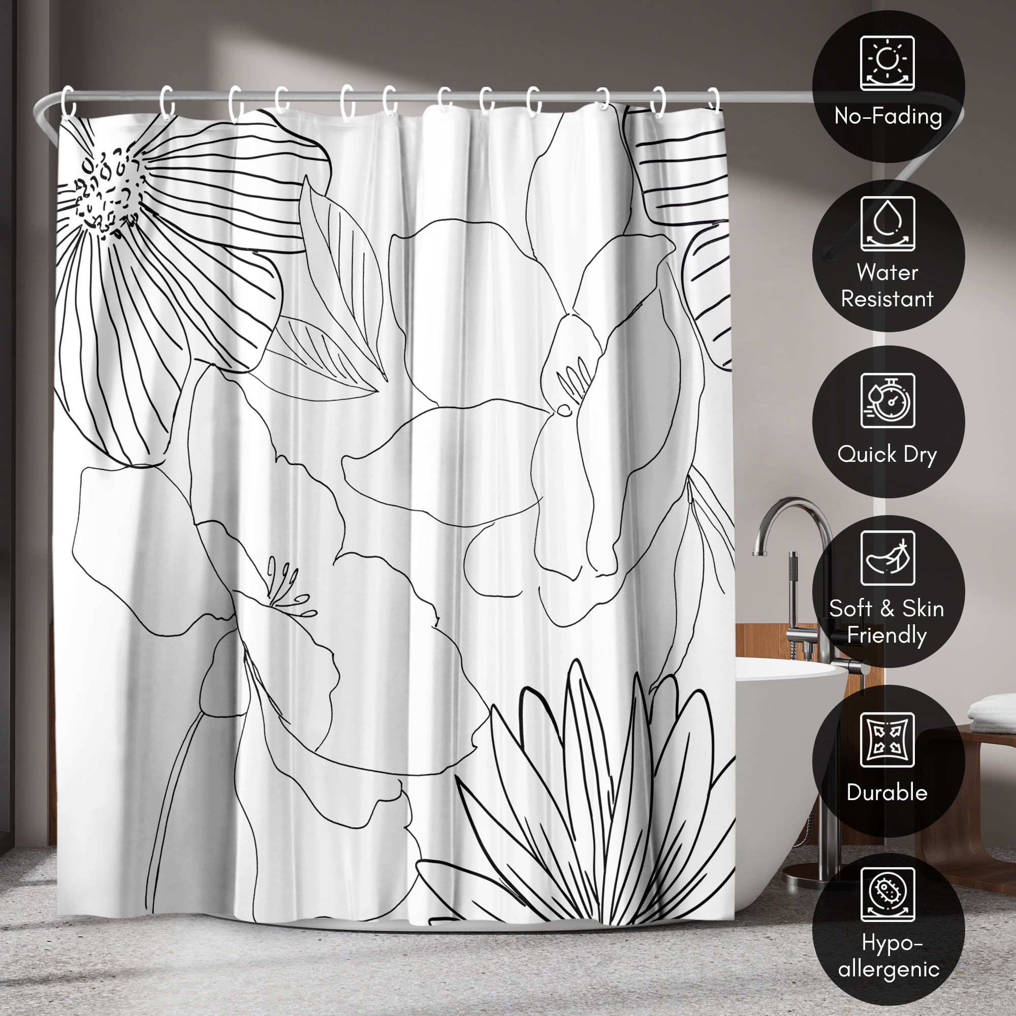 Americanflat 71x74 Delicate Lines Shower Curtain - 100% Polyester Shower Curtain