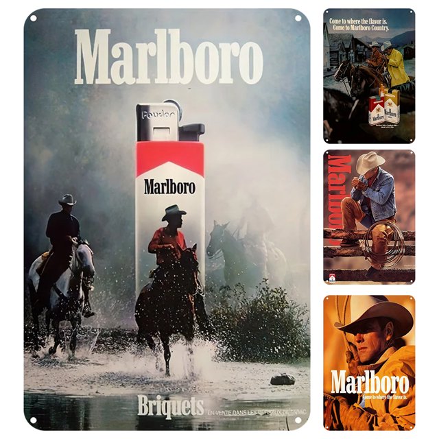 Kit de pintura Wdftyju rectangular con placa de metal vintage Iron Marlboro Cowboy 20x30 cm 4 piezas