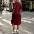 thumbnail image 4 of XuJwPNcy Summer Dresses for Women 3/4 Sleeve Lapel Midi Dress with Pockets Elegant Dressy Work Dresses Comfortable Outfits, 4 of 5
