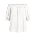 thumbnail image 6 of YVNAURA Womens Puff Short Sleeve Off Shoulder Tops 2026 Fashion Cute Casual Blouse Loose Fit Smocked Elastic Lightweight Summer Shirt Dressy Beach Travel Vacation Clothing, White,L, 6 of 6