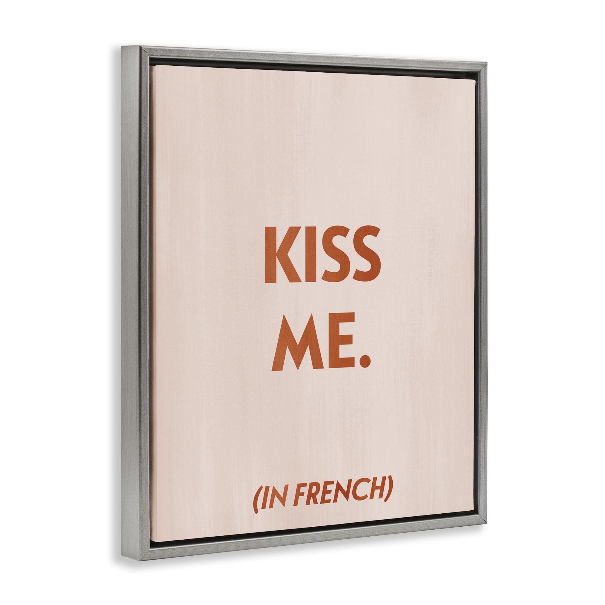 Stupell Industries Kiss Me In French Typography Painting Gray Floater Framed Art Print Wall Art, 17 x 21