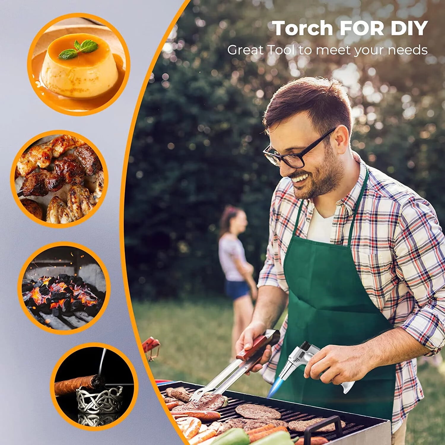 Culinary Butane Torch Blow Torch Lighter,Refillable Cooking Kitchen Torch with Safety Lock Adjustable Flame for BBQ,Creme Brulee,Baking,Cooking,Crafts,Cigar (Butane Gas not Included)