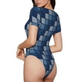 thumbnail image 3 of KLL Women 's Crew Neck Bodysuit Jumpsuits Pixel Grid Print Short onesies Stretch T Shirts, 3 of 7