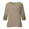 thumbnail image 6 of Yubnlvae Women's Button-Detail 3/4 Sleeve T-Shirt - Casual Cotton Linen Top for Work Or Weekend, Women's Elastic Waist Linen Pants Loose Fit Casual Home Lounge Palazzo Trousers, Coffee, 3Xl, 6 of 6