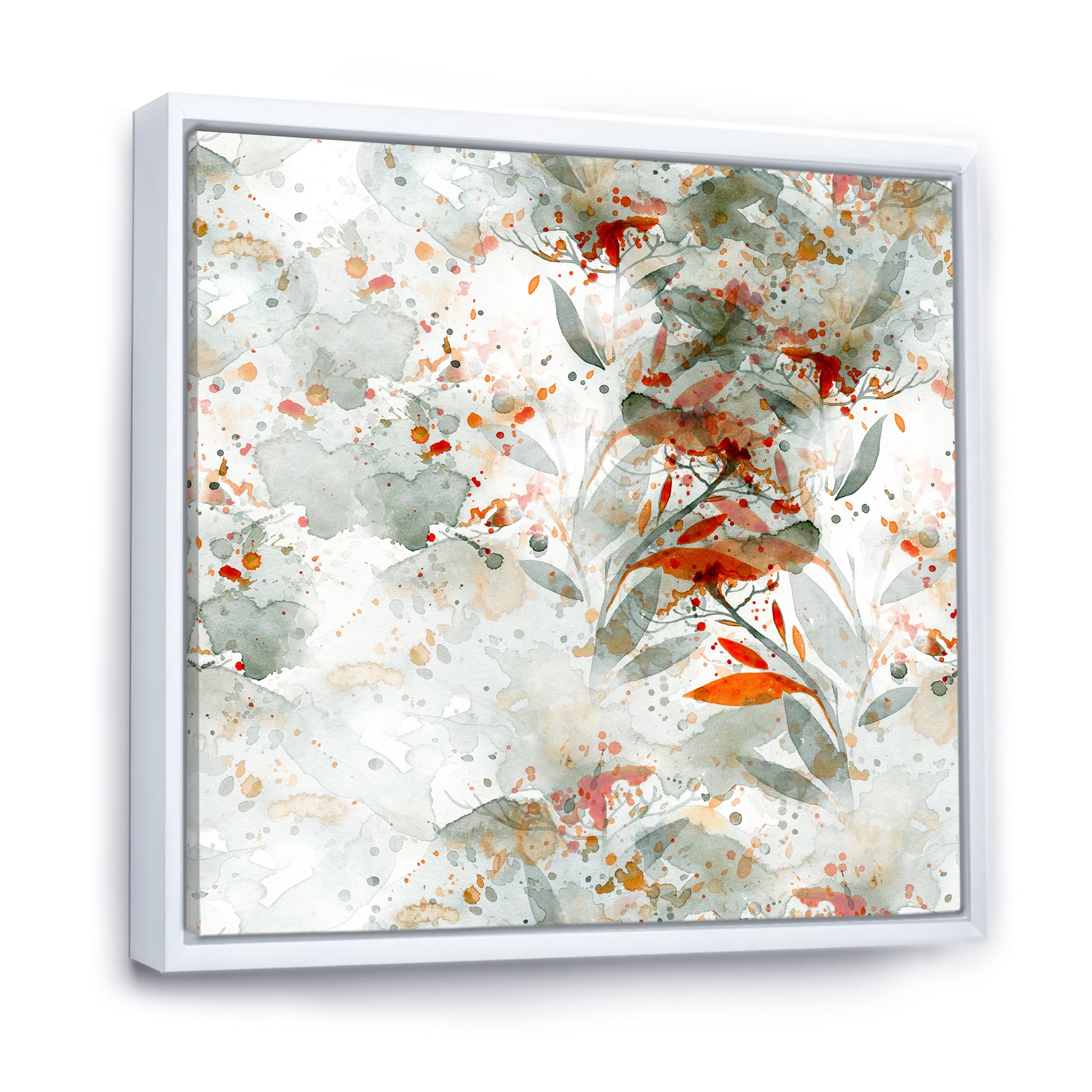 Designart 'Orange and Green Wildflowers II' Modern Framed Canvas Wall Art Print