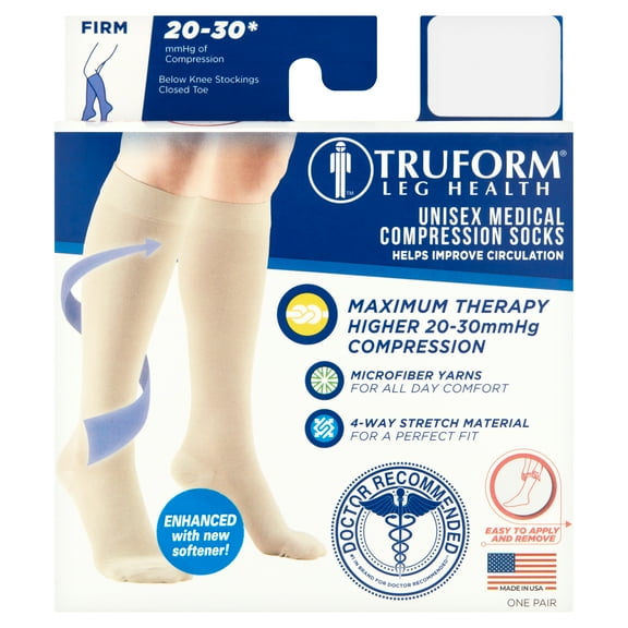 Truform Microfiber Medical Compression Socks 20-30 mmhg Knee High Closed Toe Beige Medium