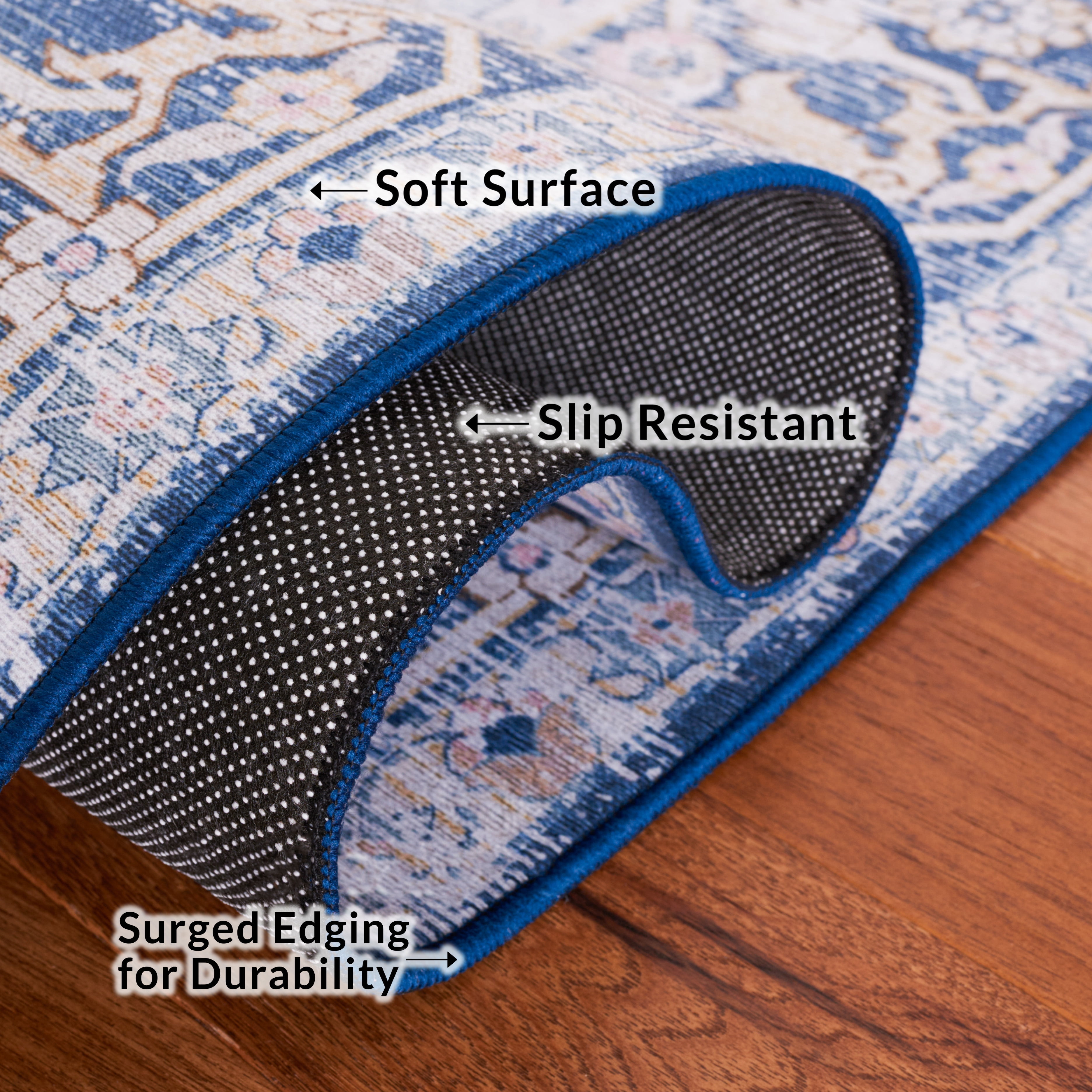 SAFAVIEH Tucson Brooke Traditional Machine Washable Area Rug, 6' x 9', Light Blue/Navy