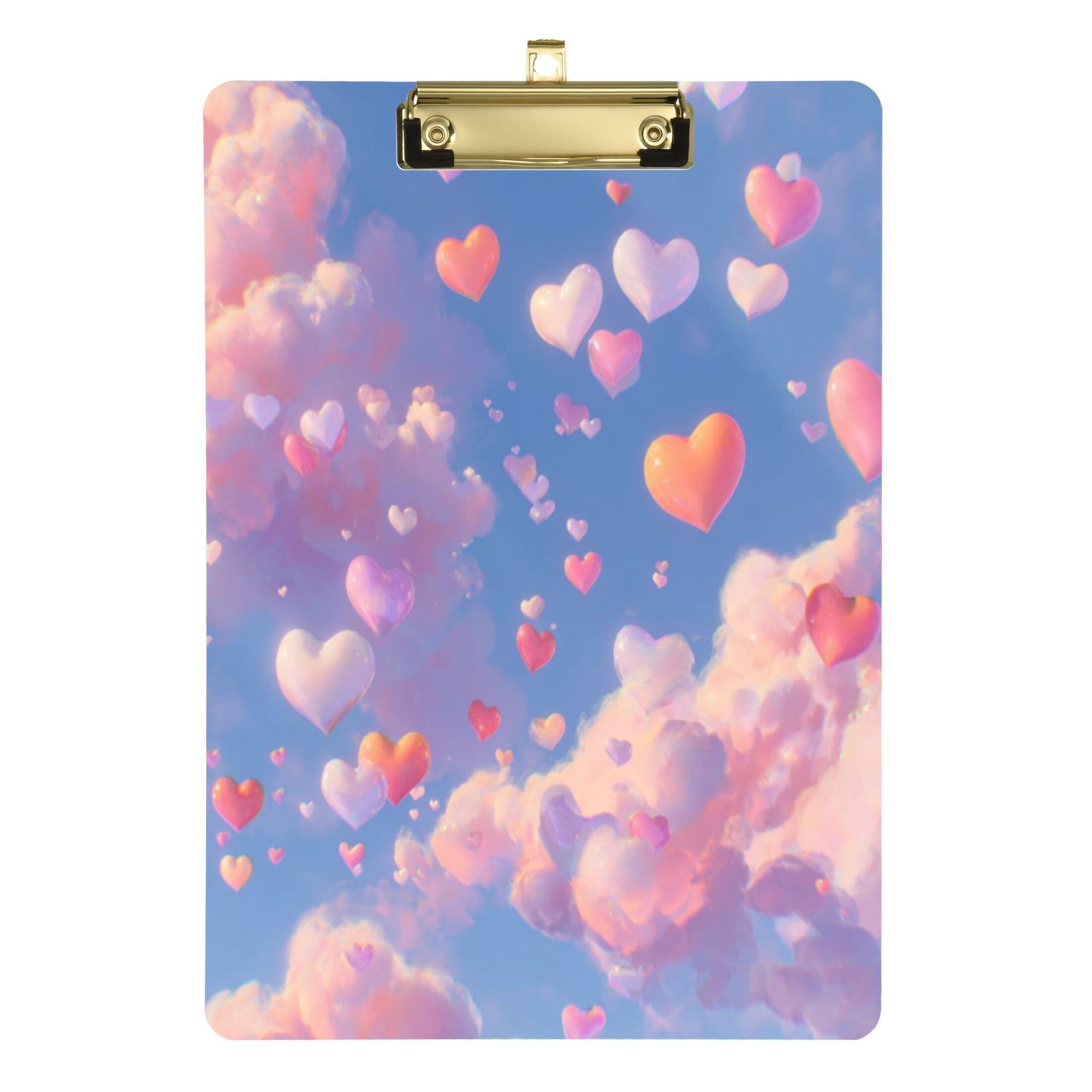 12.5 x 9 Acrylic Clipboard with Gold Clip & Retractable Hook for Office Classroom Home Pink and White Hearts Pattern