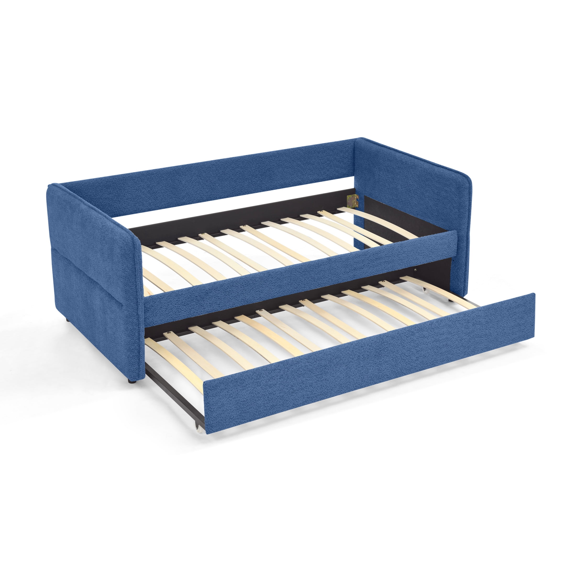 Noble House Zenton Twin Size Boucle Daybed, Tufted Sofa Bed Frame with Trundle, Modern Guest Sleeper Couch, Blue