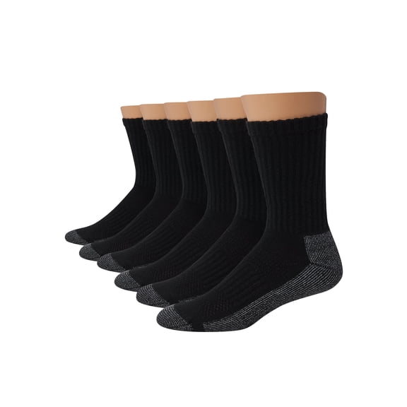 Hanes Men's Big & Tall Work Crew Socks, 6-Pairs Black 12-14