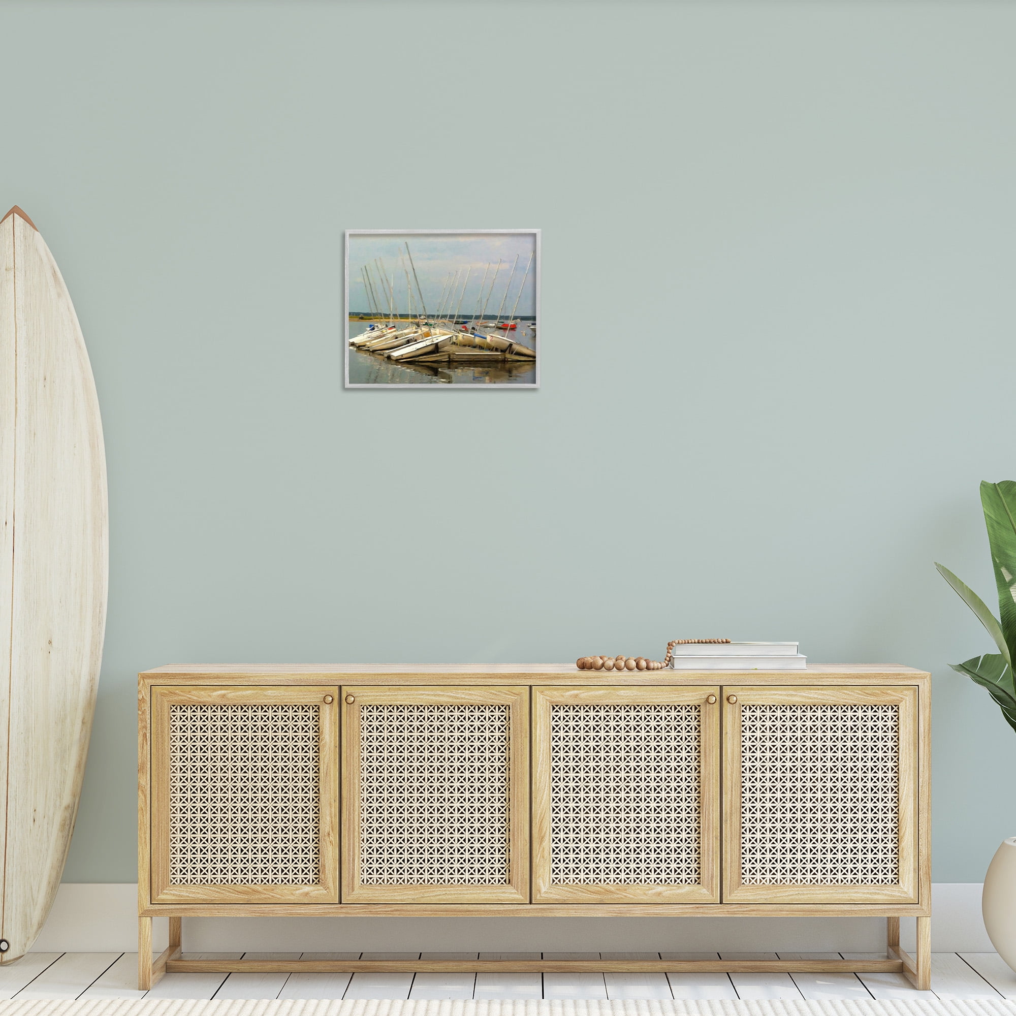 Stupell Industries Maritime Docked Boats Transportation Painting Gray Framed Art Print Wall Art, 20 x 16