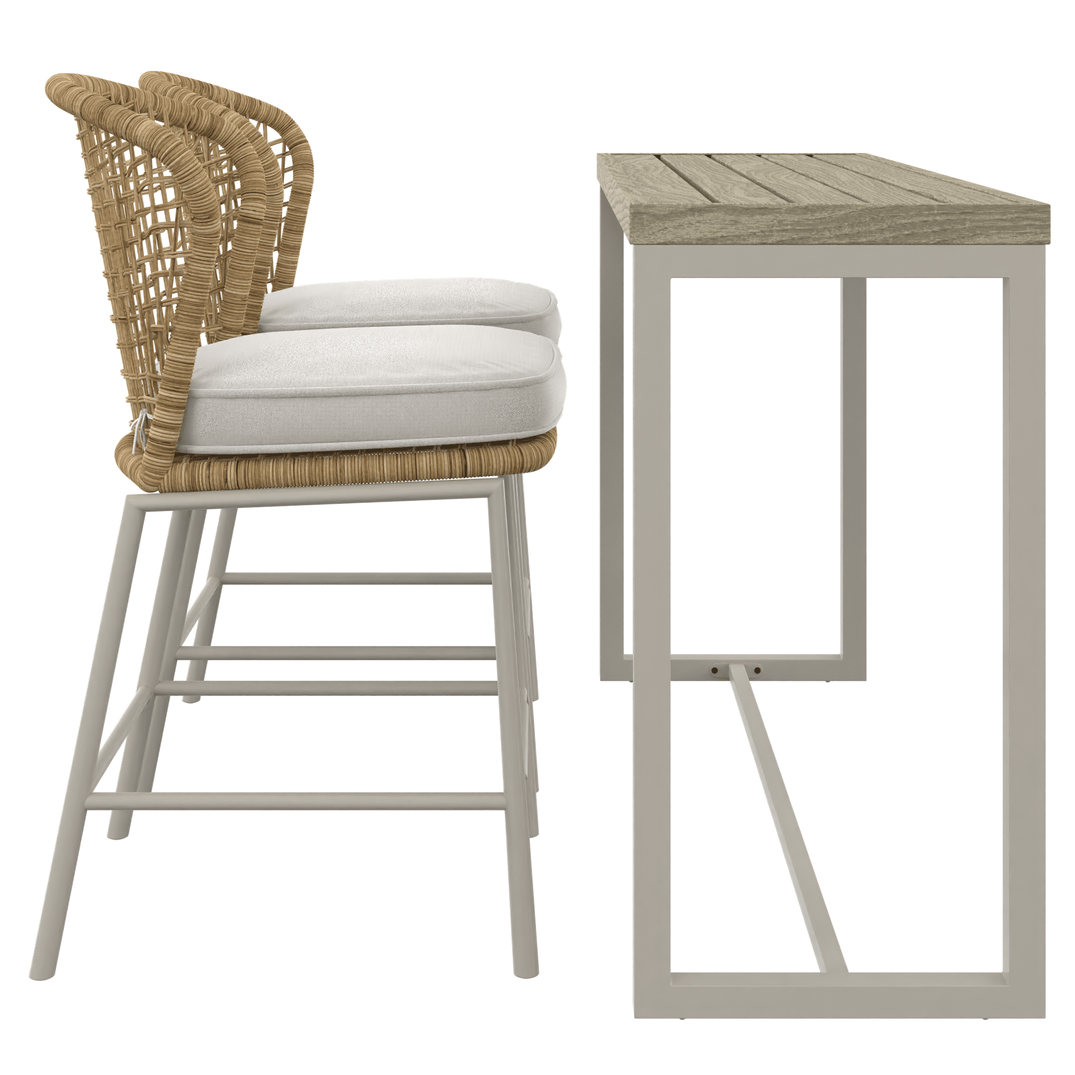 HOMETRENDS Lasso 3-Piece Steel Outdoor Bar Height Dining Set with Cushions, Beige