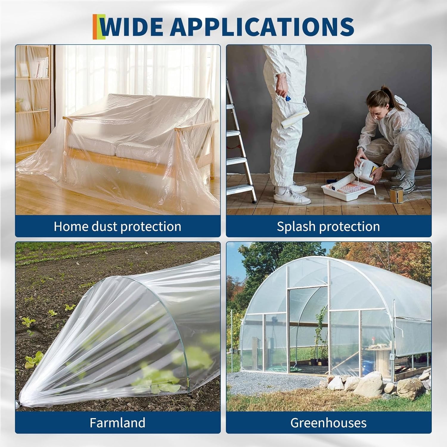 QinaQin 26x50 FT Greenhouse Plastic Sheeting,6 Mil Thickness,Waterproof Plastic Covering for Winter,UV Resistant Clear Polyethylene Film for Farms,Garden,Transparent