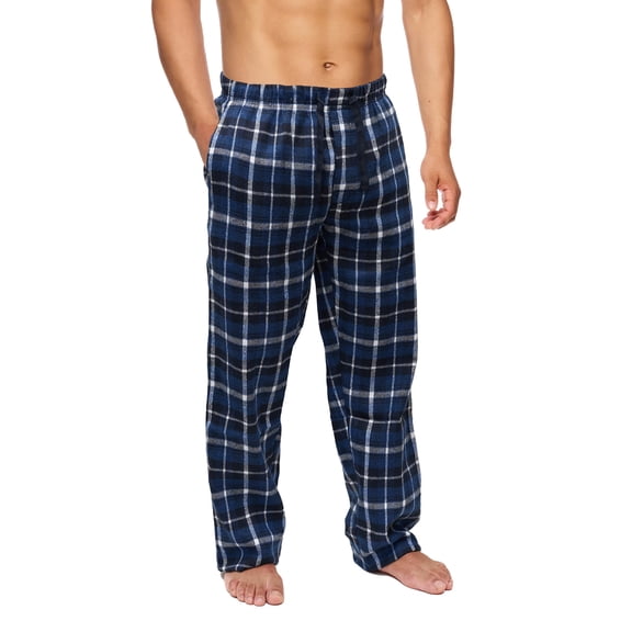 Active Club Men’s Flannel Pajama Pants – Soft Sleep & Lounge Pants with Pockets & Adjustable Drawstring – Plaid Lounge Bottoms (Blue Plaid, Medium)