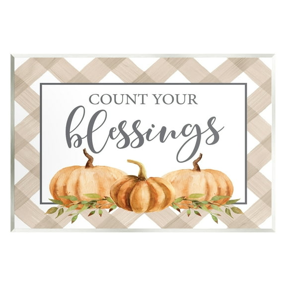 Stupell Industries Count Your Blessings Thankful Pumpkin Tartan Design Graphic Art Unframed Art Print Wall Art, Design by Lettered and Lined