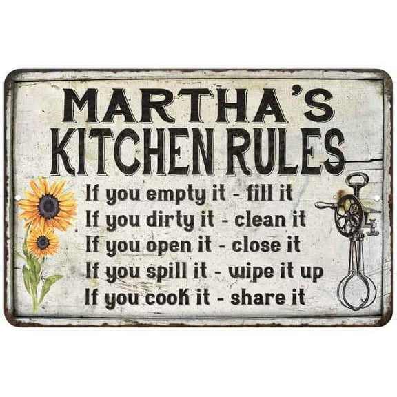 Martha's Kitchen Rules Chic Sign Vintage Decor 8 x 12 High Gloss Metal 208120032041