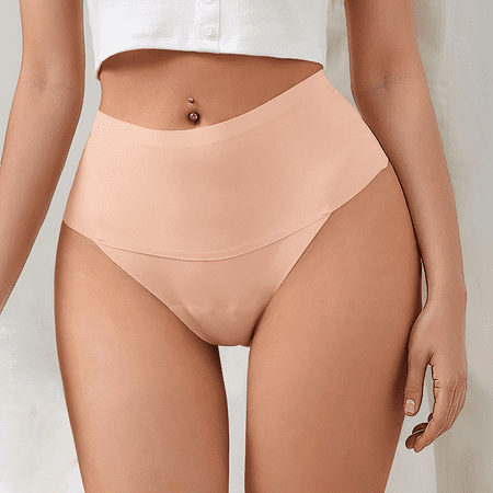Fulorrnie Underwear for Women Plus Size Thong Breathable Seamless Panties High Waist Elastic Waistband Panty Pink M
