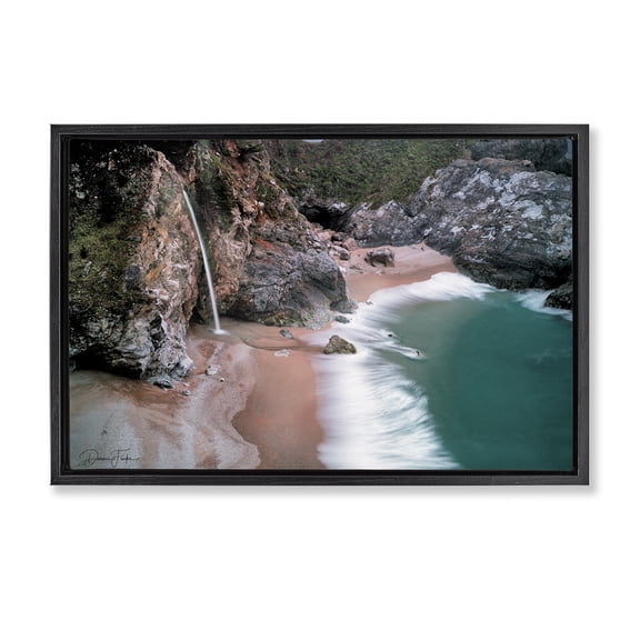 Stupell Industries Tropical Waterfall Cliffs Coastal Painting Black Floater Framed Canvas Art Print Wall Art, 25 x 17