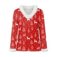 thumbnail image 4 of larppty Women's Faux Fur Trim V-Neck Sweater | Festive Christmas Graphic Long Sleeve Holiday Top (Red, L), 4 of 5