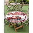 thumbnail image 3 of Outdoor Tablecloth with Umbrella Hole and Zipper, Valentine's Day Round Table Cloth 60 Inch Waterproof Tablecloth, Red Love Balloons Trees Truck Pink Plaid Picnic Table Cover for Patio Camping, 3 of 7