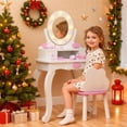 thumbnail image 2 of SESSLIFE Kids Vanity Set with Mirror Lights and Drawers, Wooden Princess Makeup Desk Set, Toddler Dressing Table Set, Pretend Play Kids Vanity Table and Chair Set for Little Girls aged 3+, White, 2 of 9
