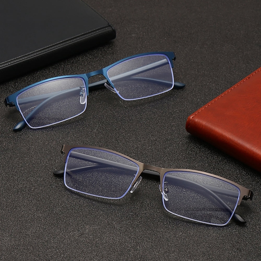 3 Pairs of Blue Light Blocking Flexible Reading Glasses 4.00 for Men, Business Lightweight Retro Half Rim Metal Readers +4.00