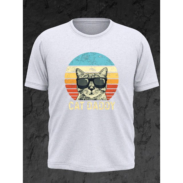 Camisetas gráficas informales para hombre: camisetas oversize de cuello redondo, elegantes y a la moda para el verano. Estampado "Papá Gato". Transpirables, suaves, cómodas, de corte holgado. Impresci