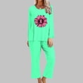 thumbnail image 1 of Puntoco Traje De Pantalón Y Manga Larga Con Cuello Redondo Y Estampado De Cáncer De Mama Para Mujer, Color Verde Menta, L, 1 of 4
