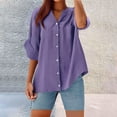 thumbnail image 2 of Summer Plus Size Tops for Women 2025 Fashion Cotton And Linen Shirt Solid Color 3/4 Sleeve Top Oversized T-shirt Casual V-neck Shirt, 2 of 4