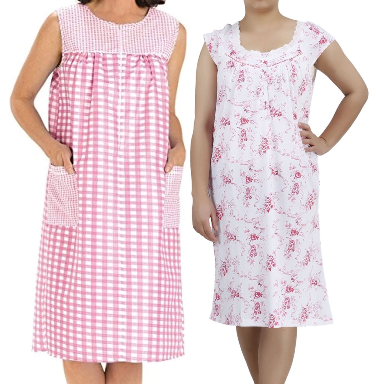 EZI Women's Loungewear Set Cottonrich Nightgown and Zip House Dress