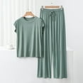 thumbnail image 2 of Women Homewear Solid Color Loose Pajamas Short Sleeve T Shirt Drawstring Wide Leg Pants Sleepwear 2 Piece Set, 2 of 6