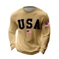 thumbnail image 4 of Mens Waffle Shirt Long Sleeve USA 250th Anniversary American Flag Print Casual Tee Top Independence Day Khaki L, 4 of 4