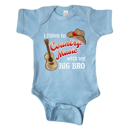 

Inktastic I Listen to Country Music with my Big Bro Guitar and Hat Gift Baby Boy or Baby Girl Bodysuit