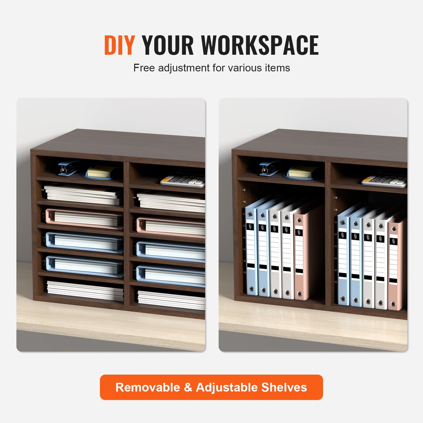 BENTISM Wood 12 -Compartment Freestanding Literature Display Rack & Organizer Type, Brown