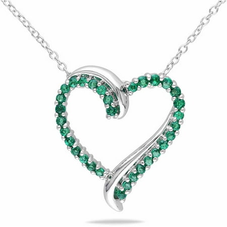 1/2 Carat T.G.W. Created Emerald Sterling Silver Heart Pendant, 18