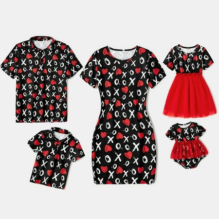 

PatPat Easter Mommy and Me Family Matching Allover Heart & Letter Print Short-sleeve Dresses and Polo Shirts Sets