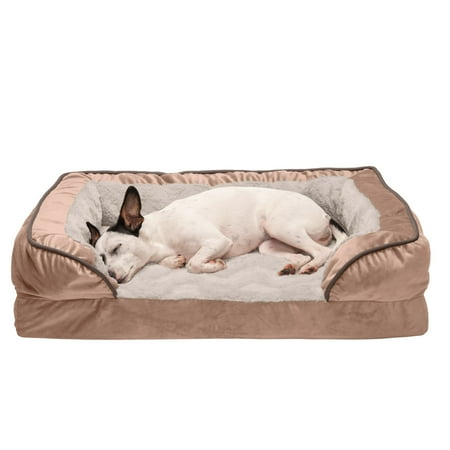 UPC: 0842229125191 | FurHaven Pet Products Velvet Waves Perfect Comfort Full Support Sofa-Style Pet Bed for Dogs & Cats – Brownstone Medium