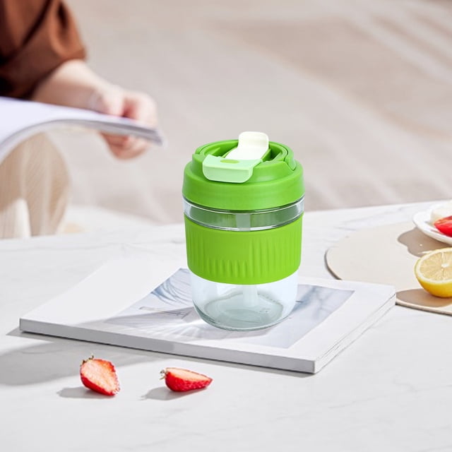Bonita taza portátil con pajita para coche, de gran valor, de doble uso, color macarrón, ideal como regalo para estudiantes, de cristal, portátil y doble.