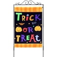 thumbnail image 2 of Trick or Treat Halloween Garden Flag – 12" x 18" Double Sided Orange and Black Halloween Decorations Cute Pumpkins Classroom Banner Fundraiser, 2 of 6