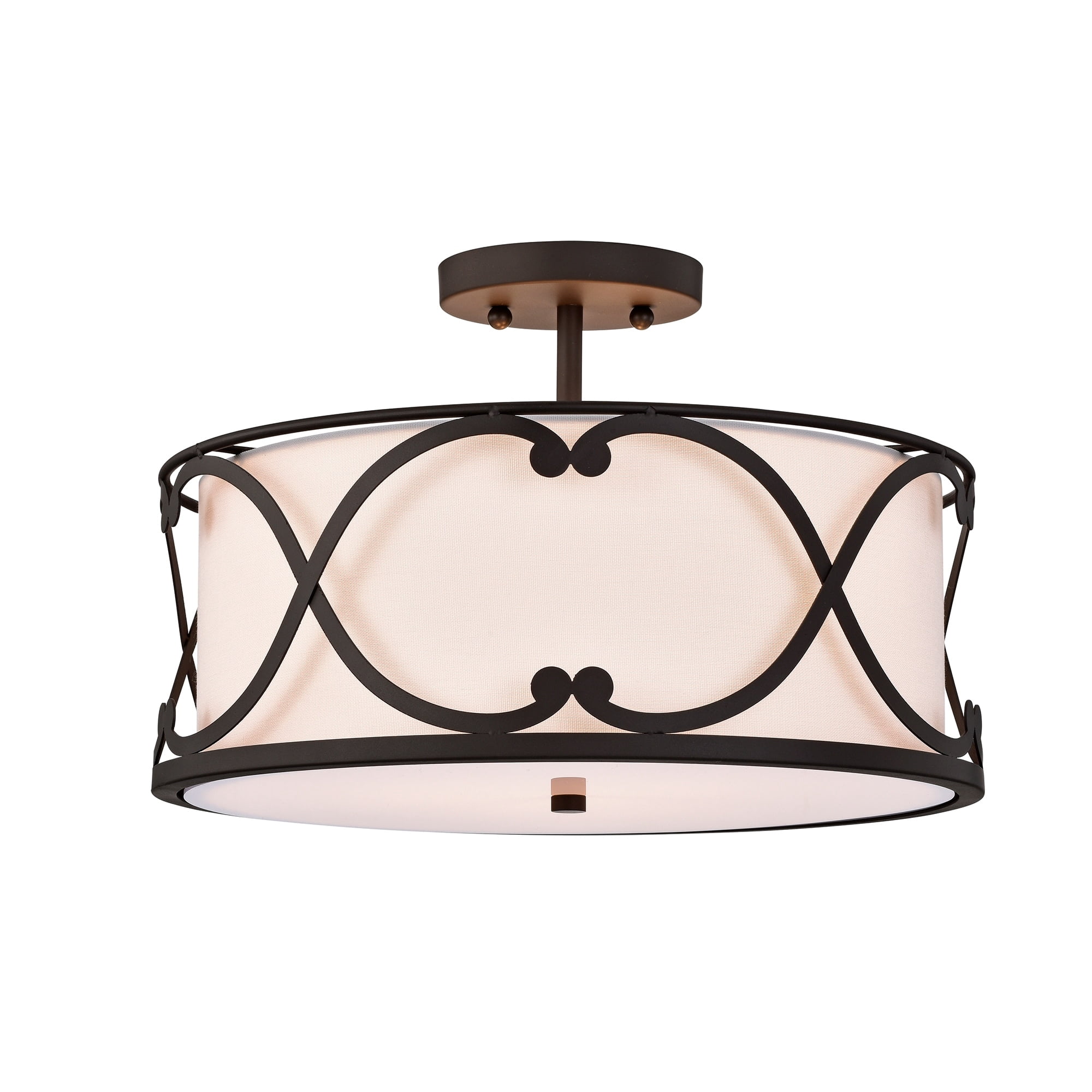 Warehouse of Tiffany Kine Brown 3-Light Metal & Fabric Drum Semi-Flush Mount